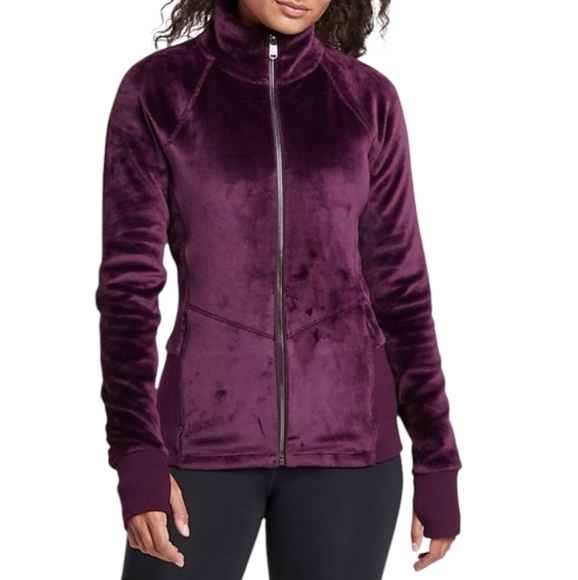 Athleta Cloud Fleece Jacket Size Med Spiced Cabernet Cozy Teddy Plush Full-Zip - Picture 3 of 12
